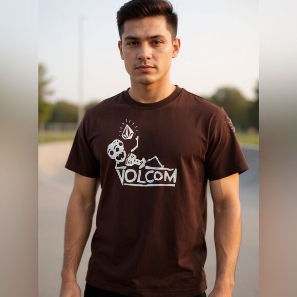 Volcom Chocolate Brown #Skeleton T-shirt. Size Small. 19” pit to pit - Picture 1 of 7